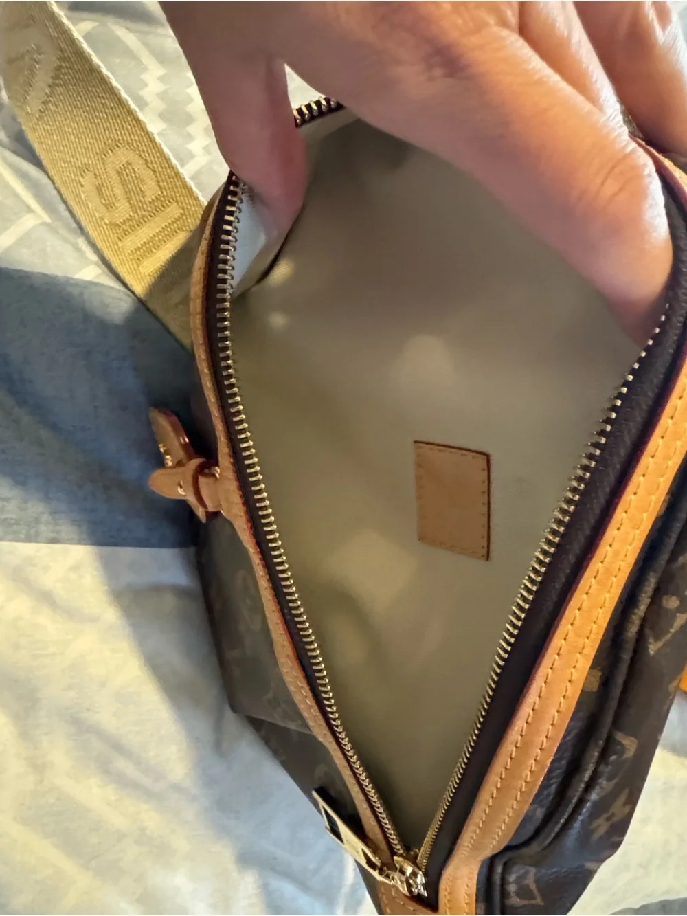Authentic Louis Vuitton Monogram Belt Bag with Beige Interior and Tan Trim